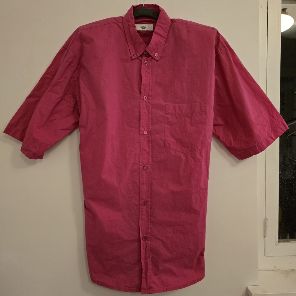 The Frankie Shop pink mini shirt dress with waist tie and shoulder pad OS